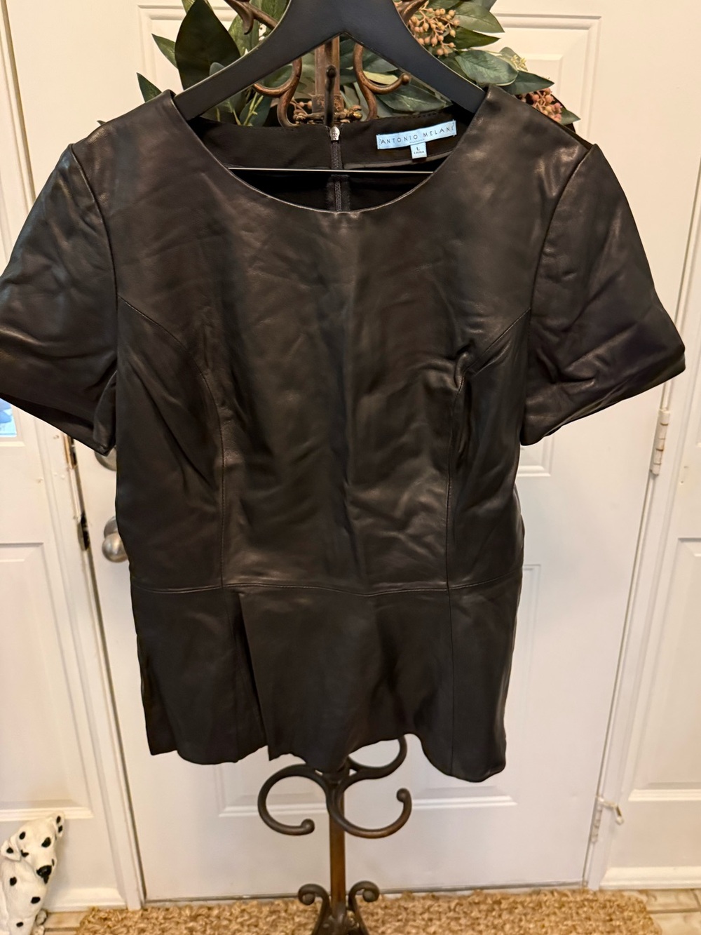 Antonio Melani Black Leather Sexy Biker Peplum Style Top SS L